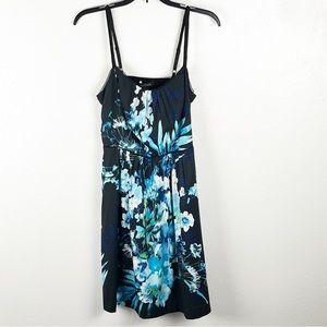 WHITE HOUSE BLACK MARKET Black Floral Smocked Adjustable Straps Pocket Dress 6